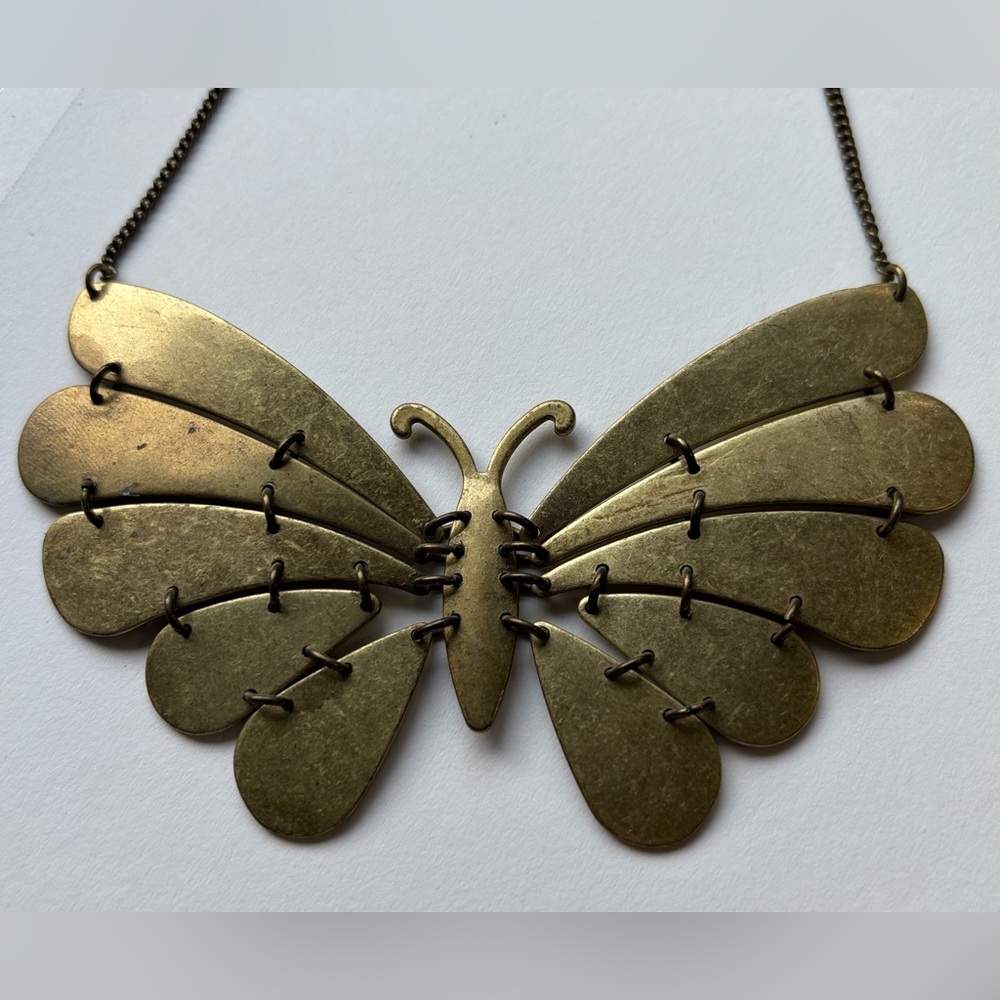 Butterfly Necklace in Antique Brass